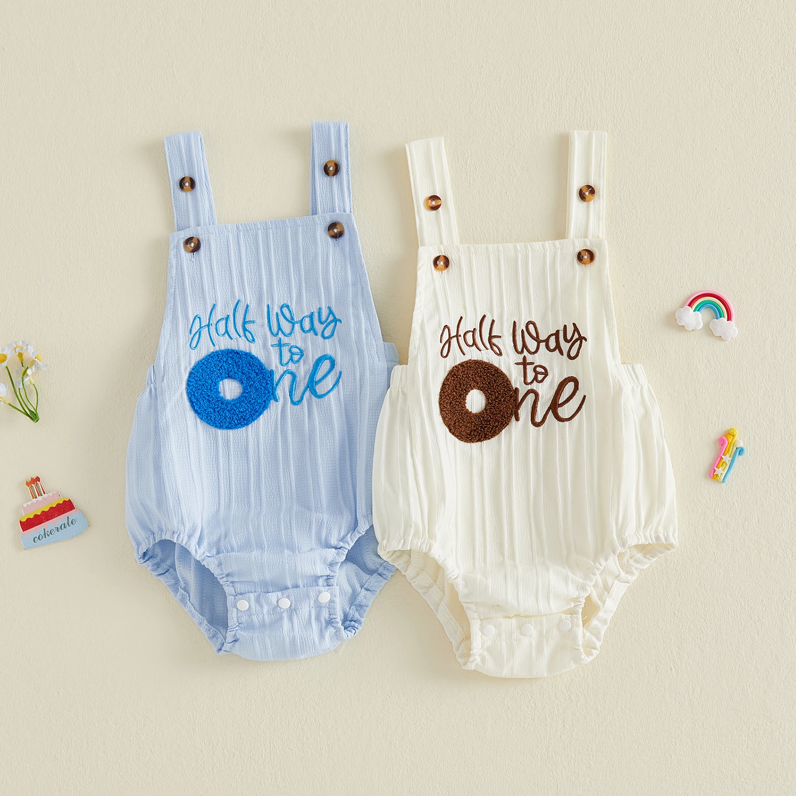 Infant Baby Half Birthday Romper Sweet Letter Printed Embroidery Sleeveless Bodysuits Jumpsuit Birthday Gifts