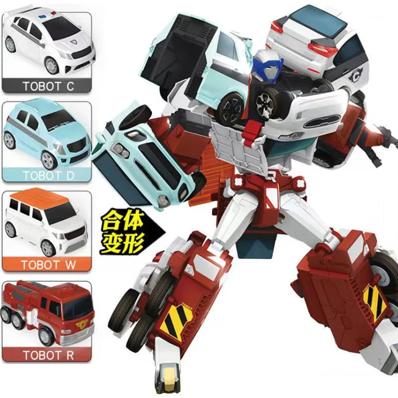 Brother 4 in 1Fit Deformation Robot Korea Cartoon Anime Tobot Car Transformation Robot Action Figure Auto Kids Toys Gift