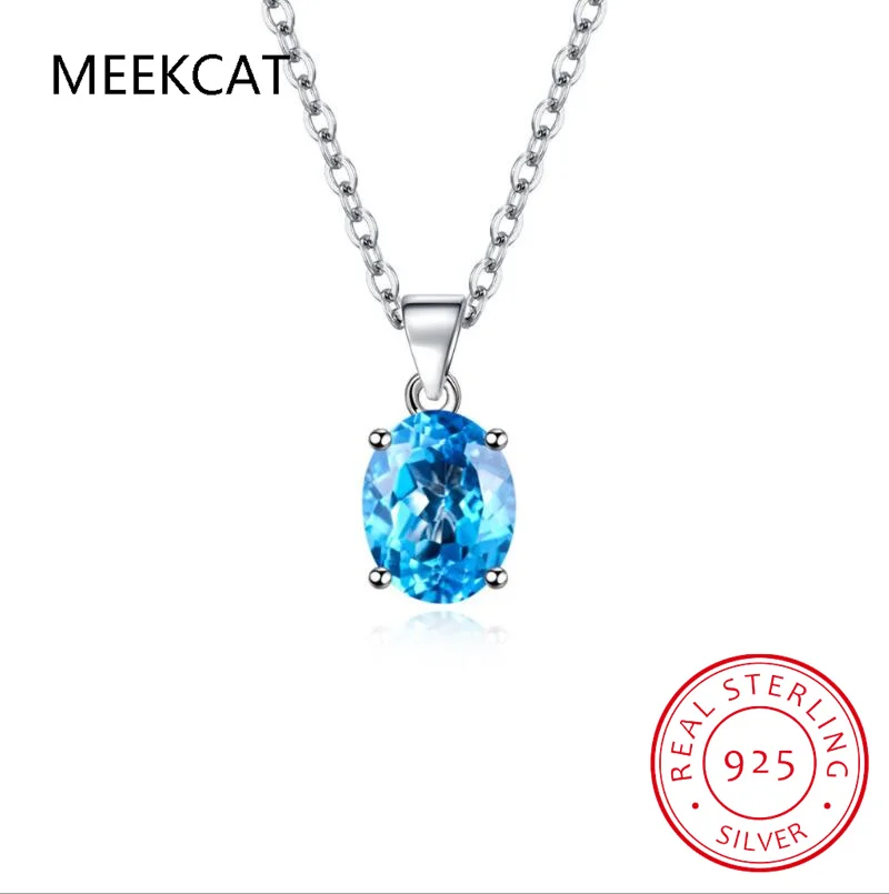 Natural Oval Sky Blue Topaz 925 Sterling Silver Pendant Necklace for Women Fine Jewelry Gemstone Choker