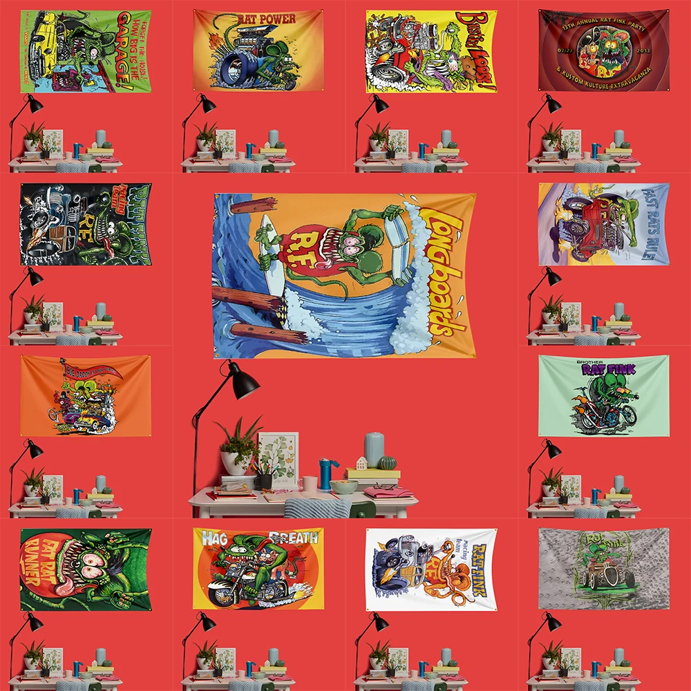 Rat-fink Car Racing Flag 3x5 FT 90x150cm Polyester Decorative Banner Tapestry For Garage Wall Decor
