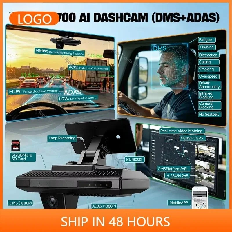 1080P AI Dashcam 4G WiFi MR700 ADAS DMS Commercial Vehicle Fleet Security with Voice & G-sensor