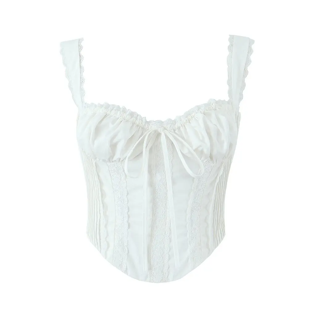 

French Style Women's Lace Camisole Vest Sexy Small Fit Spring Summer Trendy Fishbone Waist Strap Short Corset Top