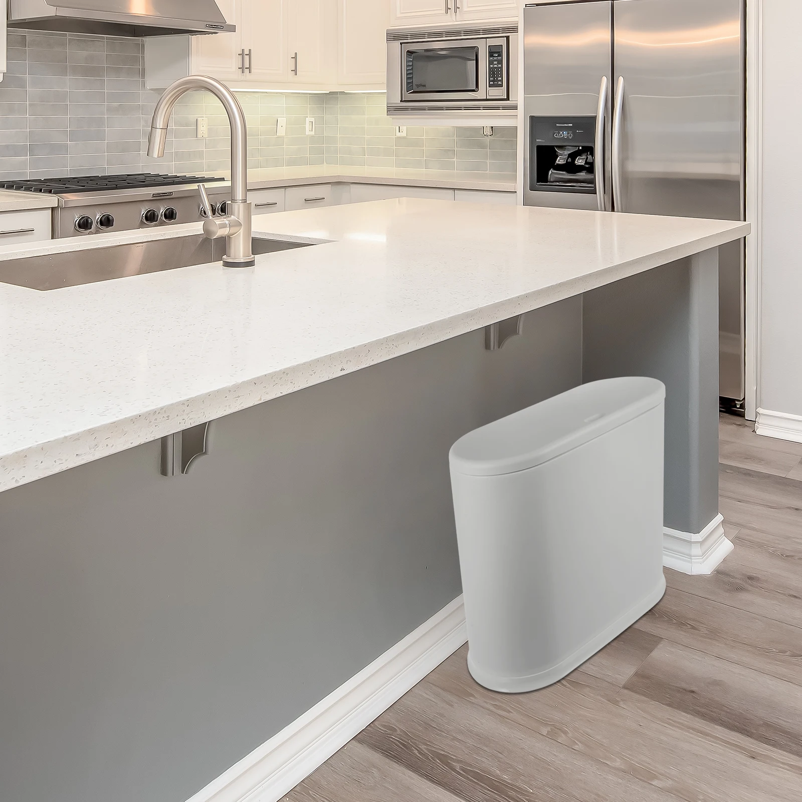 

1PC Premium Press Top Trash Can White Rectangle Slim Cover Garbage PP Material Bathroom Office Bedroom Home Recycling for Room