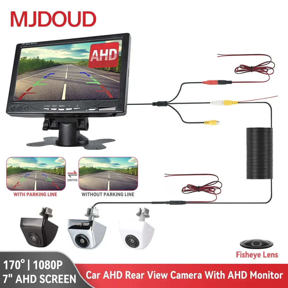 

MJDOUD AHD Car 1080P Rear View Camera with Monitor for Vehicle Parking Night Vision Front Camera with 7 Inch 1024*600 Screen