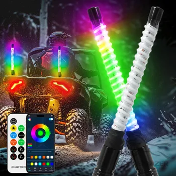 2PCS 1FT COB LED Whip Lights RGB Chasing Lighted Antenna Whips for UTV ATV Truck Polaris Dune Buggy RZR Can-Am