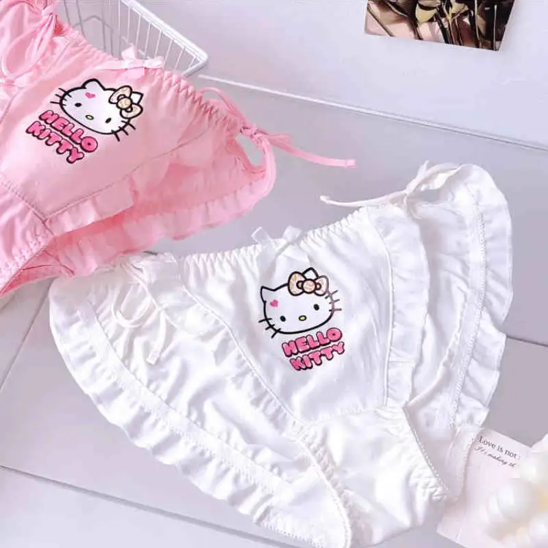 2Pcs Miniso Kit Girl Cotton Sexy Triangle Pants Kawaii Hello Kitty Comic Lift Buttocks Antibacterial Fashion T-Back Underpants