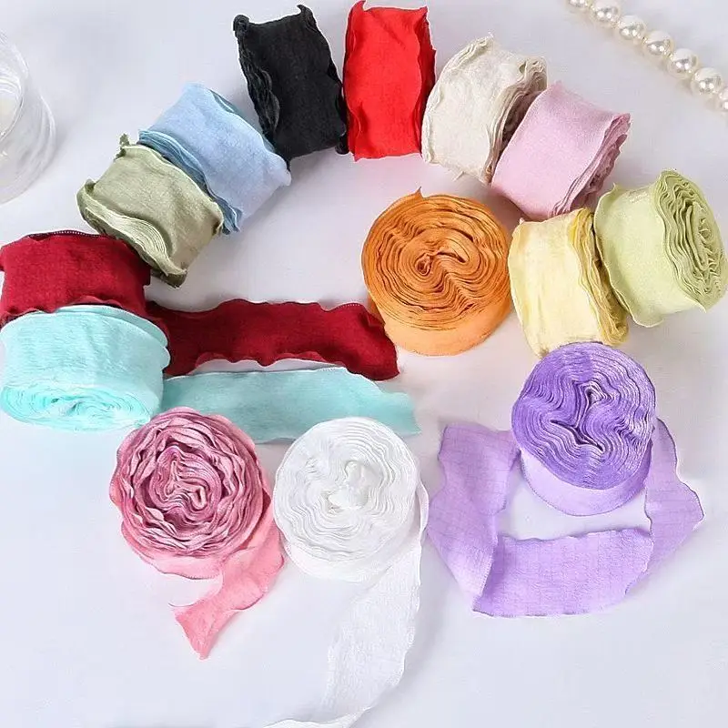10 Meters Handmade Frayed Edged Chiffon Silk Ribbons DIY Wedding Invitation Wrapping Bouquets Gift Packaging Party Decorations