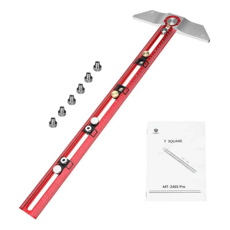MT-2465 Pro Woodworking Scriber Hooked on Wood Marking T Square Ruler Aluminum Alloy Hole Positioning Marking Gauge