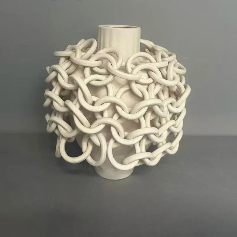 Vintage nostalgic wabi-sabi style new Chinese creative ceramic chain vase ornaments model room hotel villa decorations