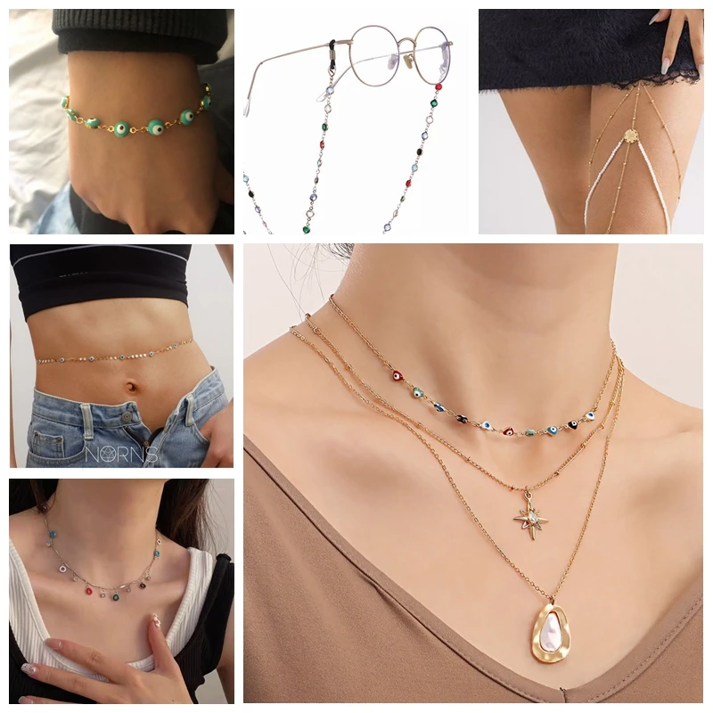 50/100cm Chain Heart Shape Enamel Beads Gold Colour Chain Fit Jewelry Making DIY Anklet Waist Chains Bracelet Necklace Accessory