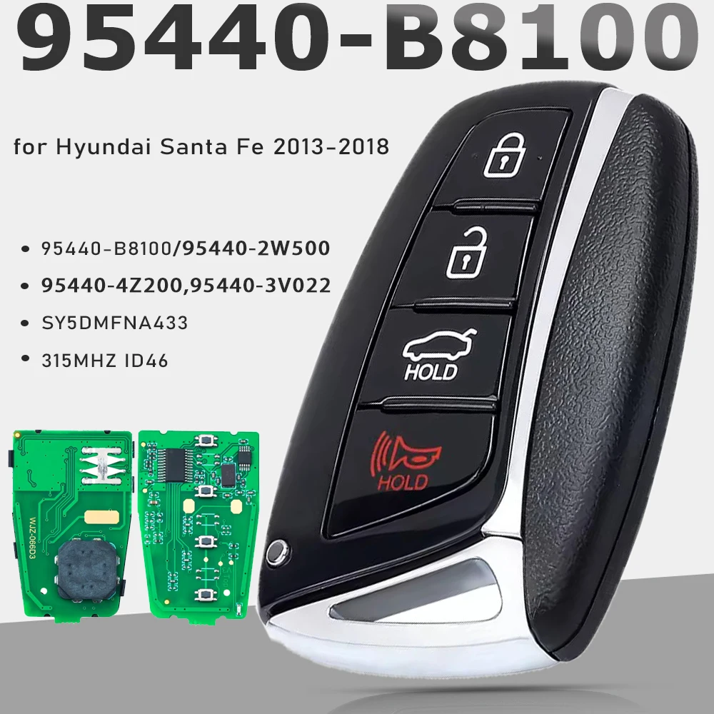 

KEYECU 95440-B8100/95440-2W500, 95440-4Z200,95440-3V022 Умный дистанционный брелок для Hyundai Santa Fe 2013-2018, SY5DMFNA433