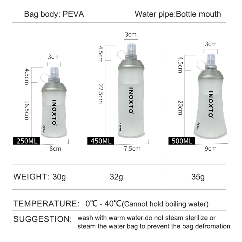 Foldable PEVA Soft Flask Water Bottles 250ml 500ml 450ml Running Hydration Pack Waist Bag Vest Outdoors Sport Water Bottle Bag