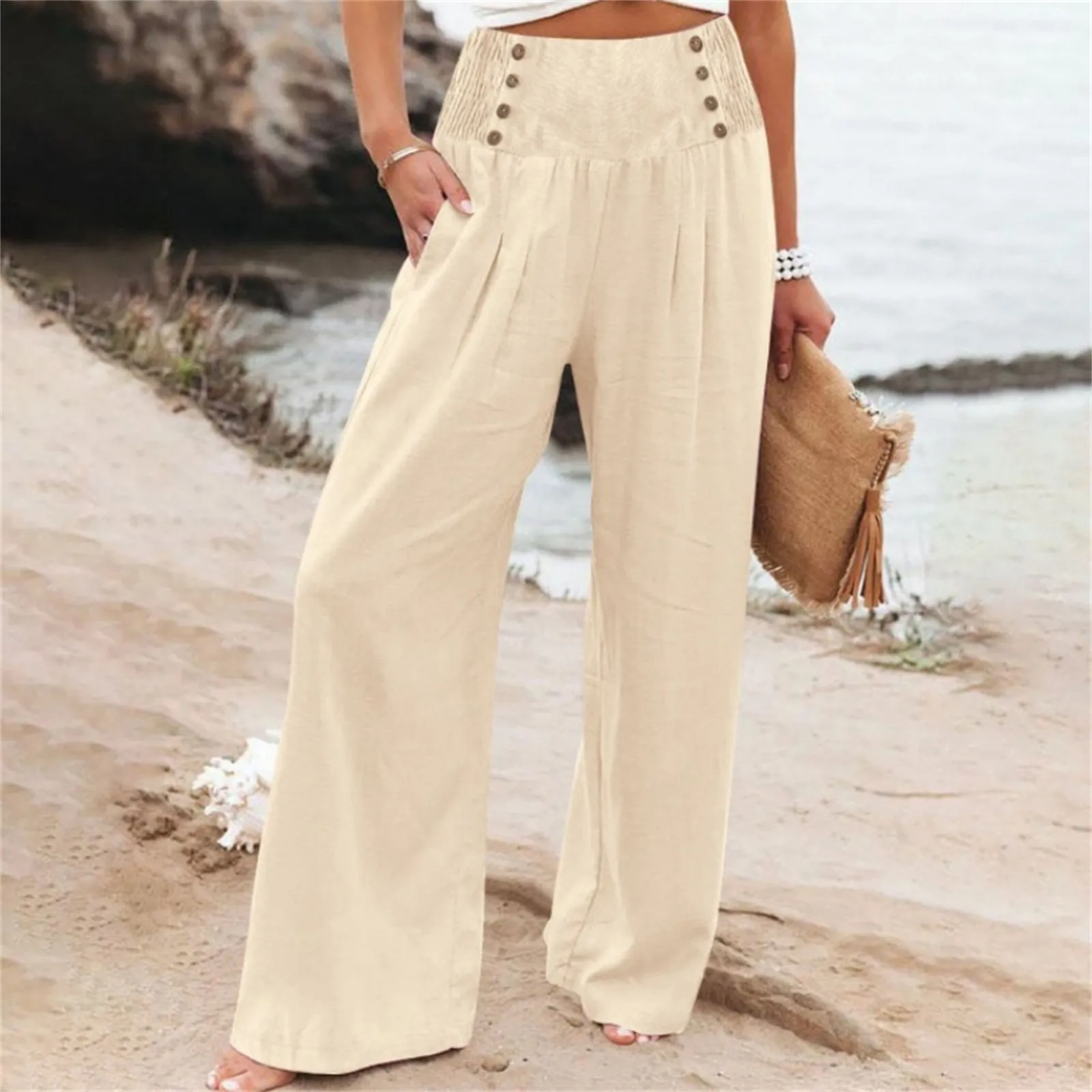 Linen Pants Summer Pants Suits for Women Casual High Waist Women Bow Tie High Waist Pencil Cropped Pant Slim Fit Casual Trouser