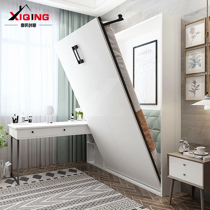 Invisible Multifunctional Foldable Vertical Flip Wall Bed With Desk Space-Saving Hidden Murphy Beds With Makeup Vanity