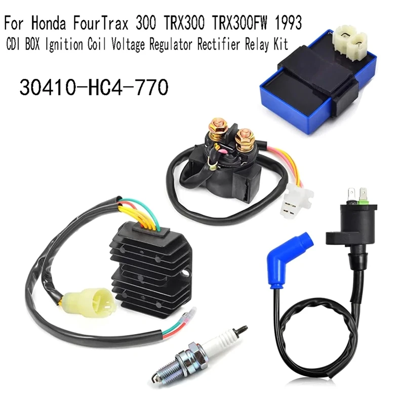 30410-HC4-770 CDI BOX Ignition Coil Voltage Regulator Rectifier Relay Kit For Honda Fourtrax 300 TRX300 TRX300FW 1993