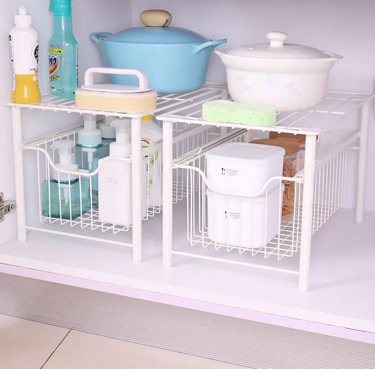 Kitchen Lower Sink Shelf Kitchen Cabinet Layered Storage Rack Finishing Rack