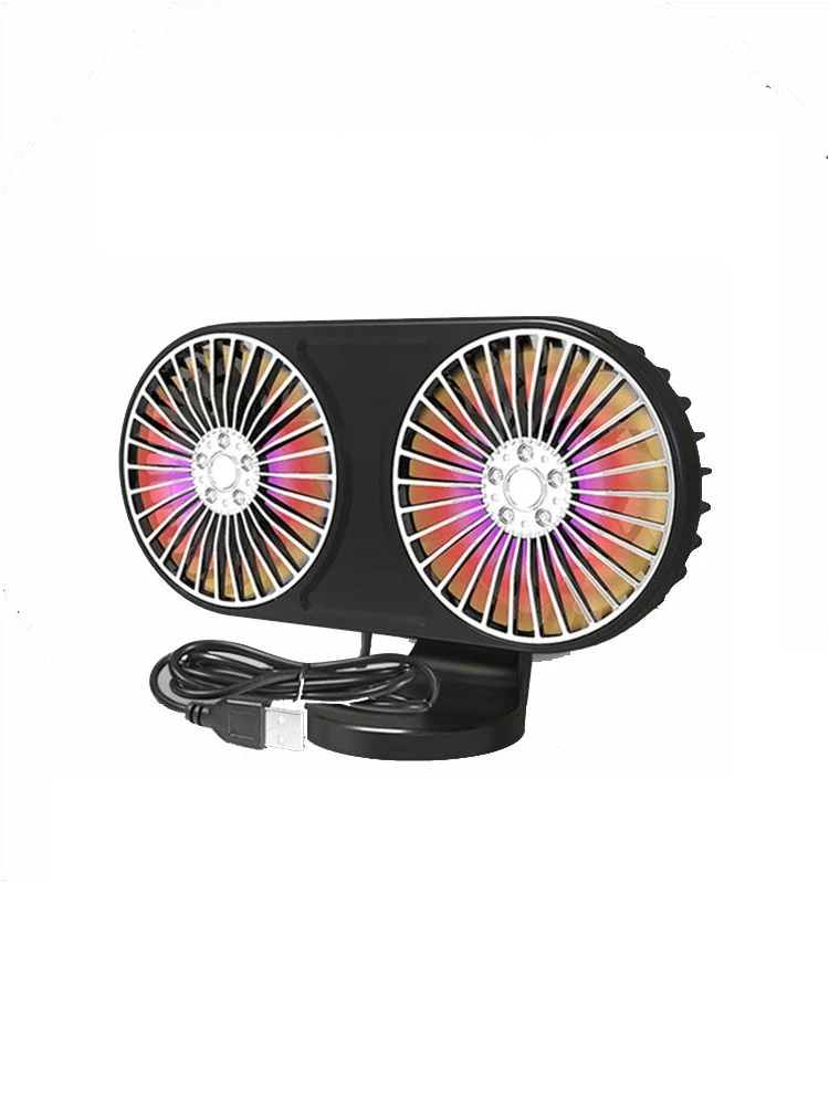 Car USB Fan with Colorful Light Air Outlet Lighting 3 Speed Mutil Angle Ajustable Mini Fan Car Accessories