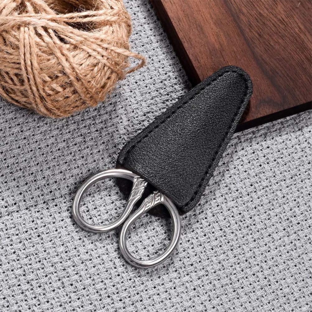

1 Set Portable Beard Scissors Special Beauty Scissors Practical Makeup Small Tool for Home Salon Use (Black 1PC PU Cover+Silver