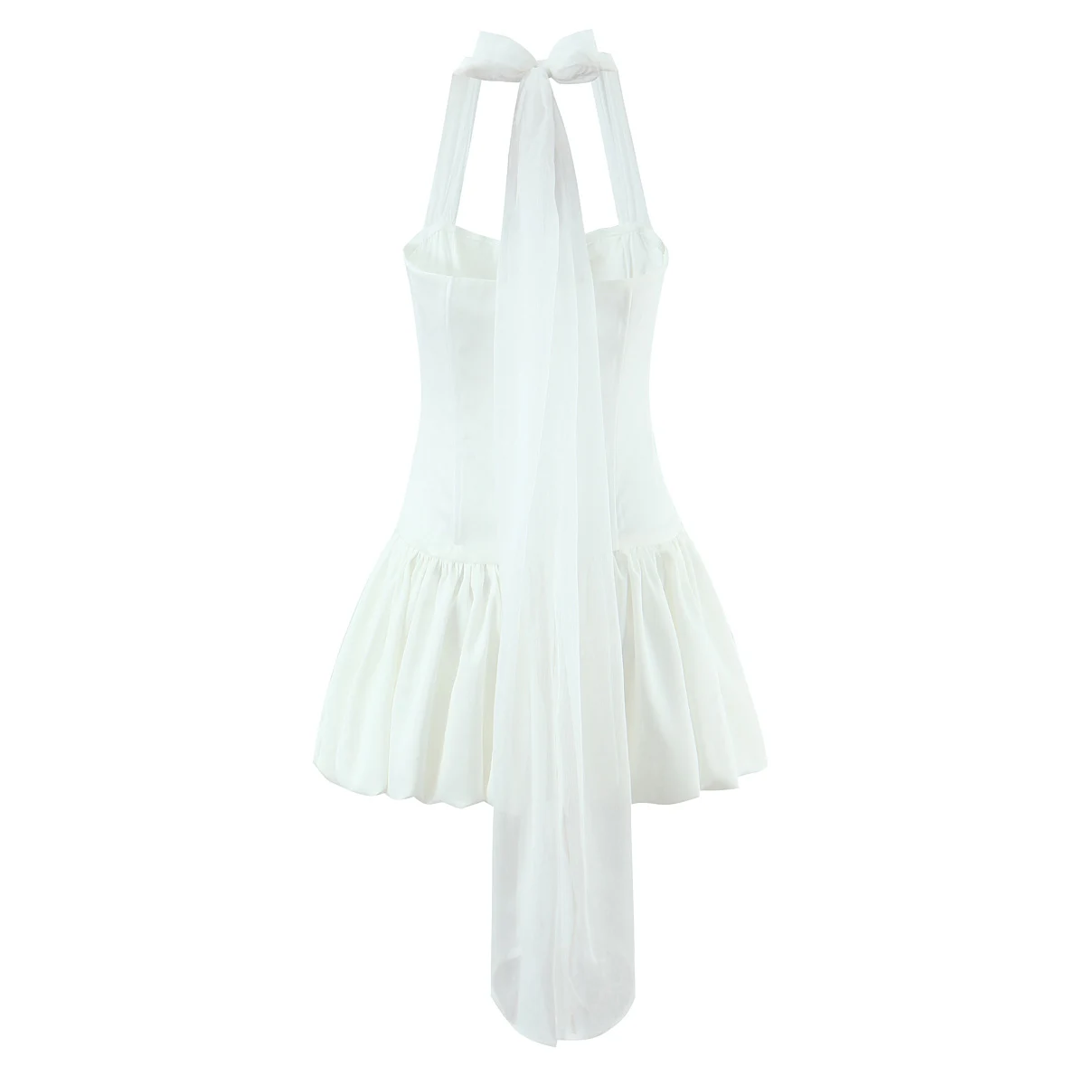 새로운 섹시한 화이트 새틴 패드 브라 리본 타이 보우 홀터 슬링 드레스 여성용 본딩 슬림 로우 웨이스트 볼 가운 BUD 드레스 여성 의류