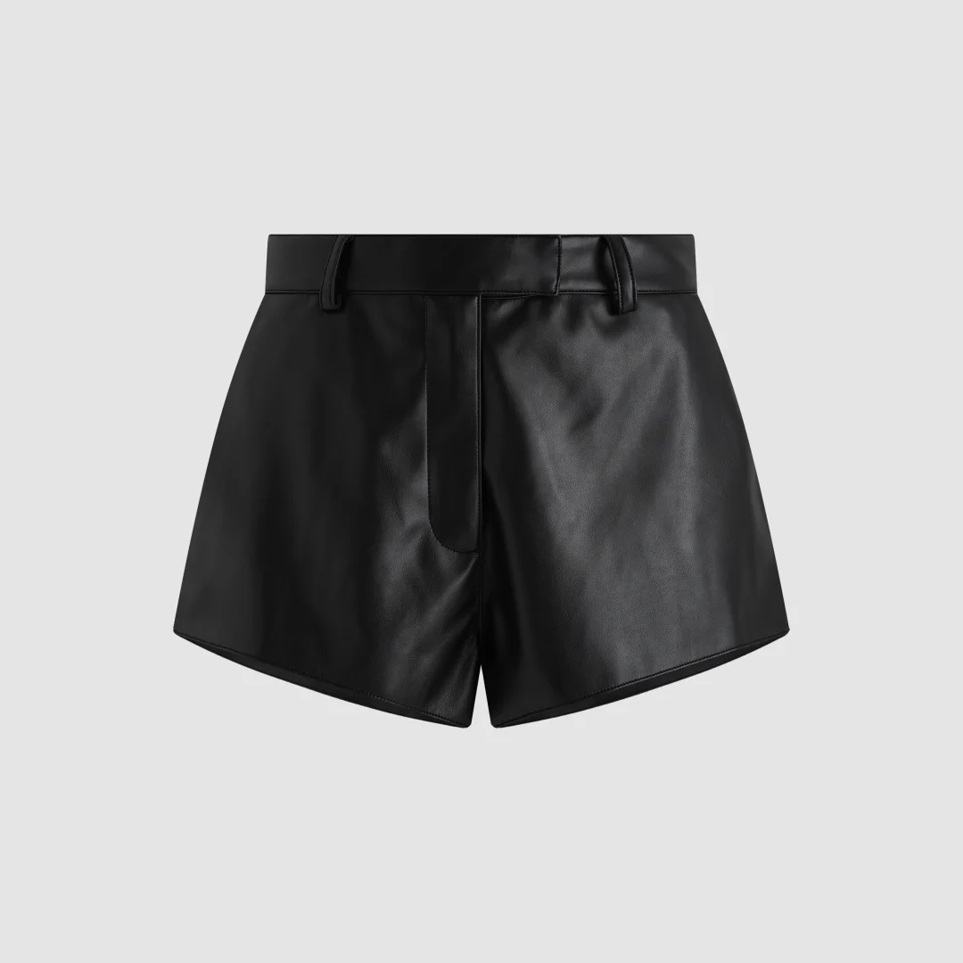 2026 High-Waisted Faux Leather Shorts with Belt Loops – Structured A-Line PU Hot Pants in Classic Black