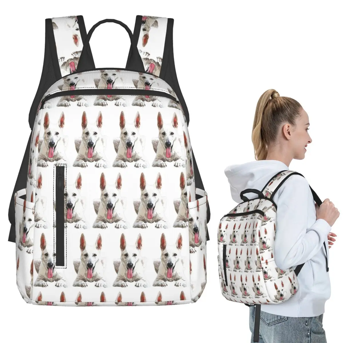 White Swiss Shepherd White German Shepherd Backpack Student BookBag Kids School Bag Computer Shoulder Bags Boys Girls