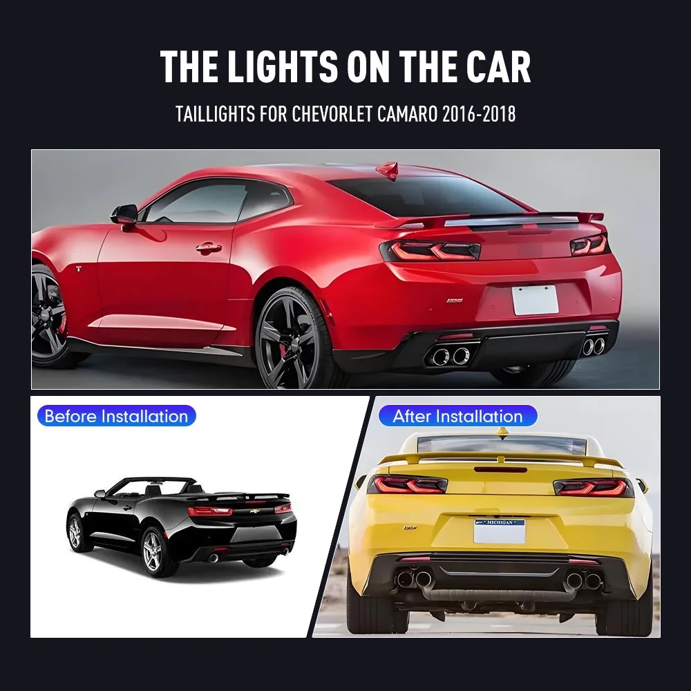 2x Car Tail Light Assembly For Chevrolet Camaro 2016-2018 Dynamic Turn Signal Plug and Play Tail Lamps Reverse Fog LED Tailights