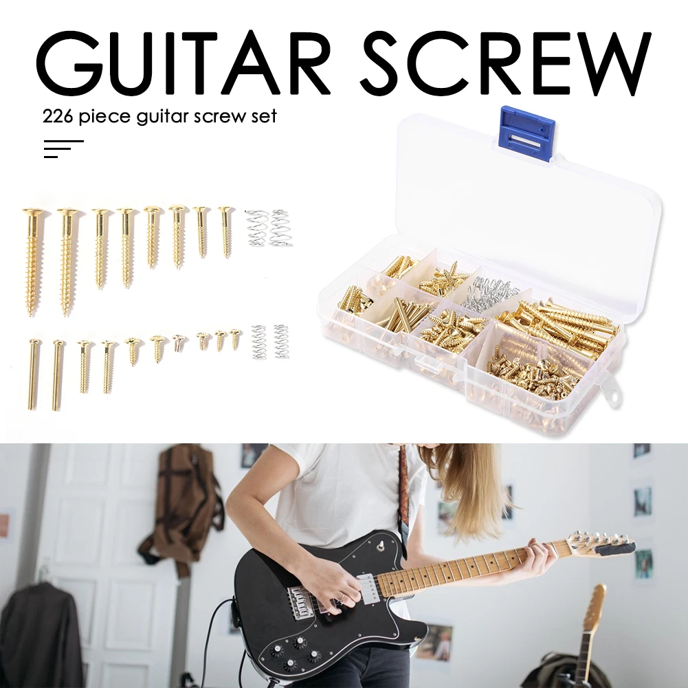 226pcs Electric Guitar Screws Kit for Pickguard Back Plate Mount Bolt Musical Instruments Part with Storage Box DIY Luthier Tool