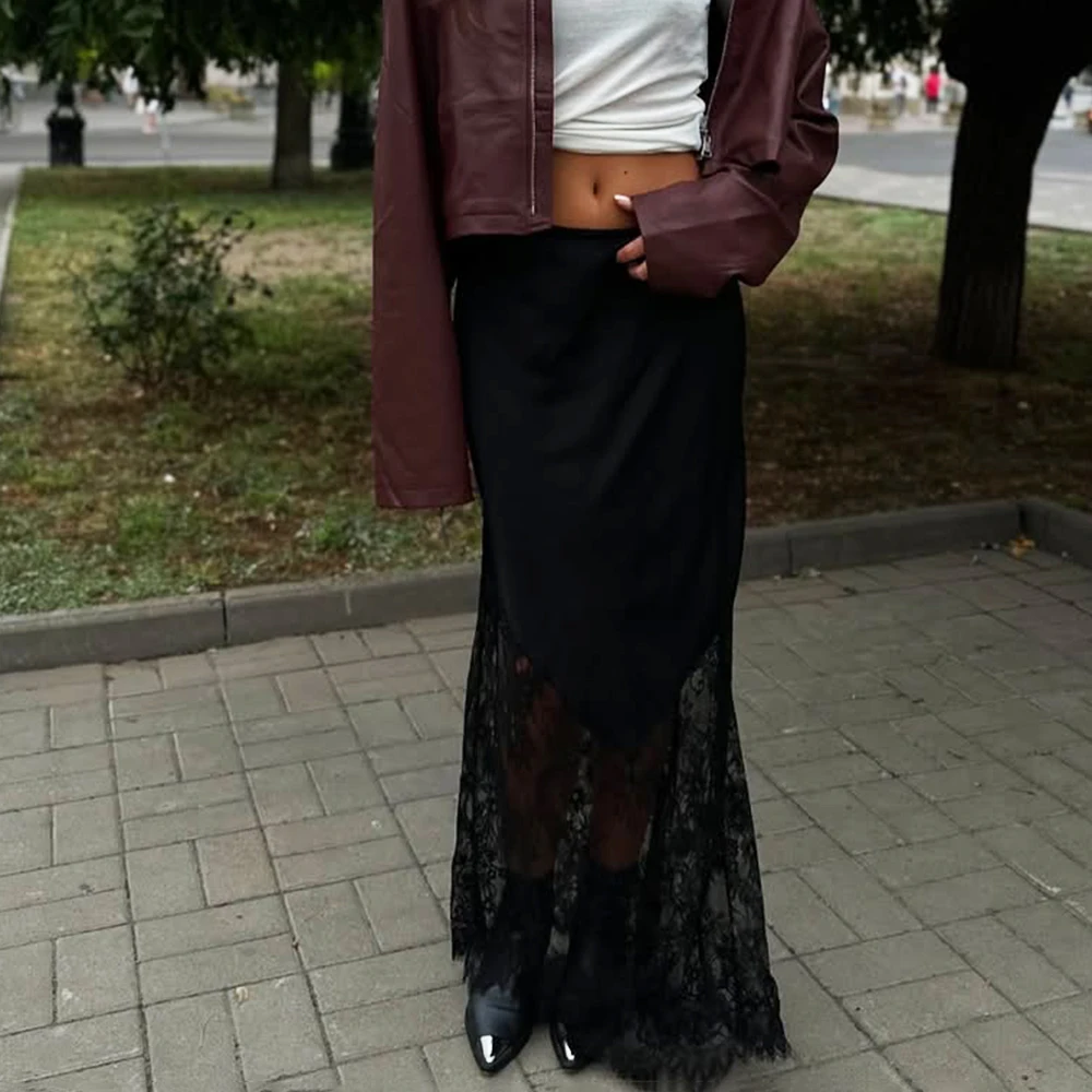 

Ticketsx Sexy Lace Patchwork Skirts Fashion See Through Slim Skirts Vintage High Street Elegant Party Streetwear Women Skirts