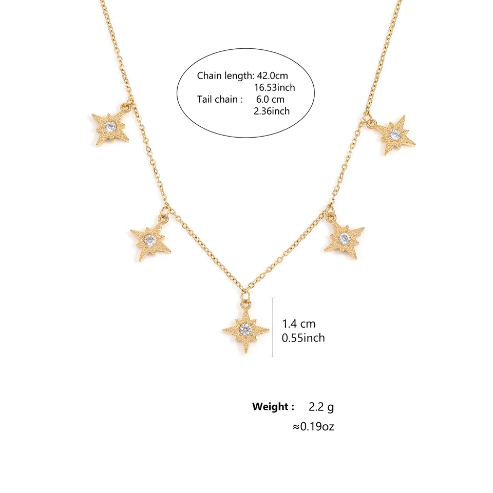 Fashion Five Eight-pointed Star Cubic Zirconia Stainless Steel Necklaces For Women Gold Color Necklace Party Daily Jewelry