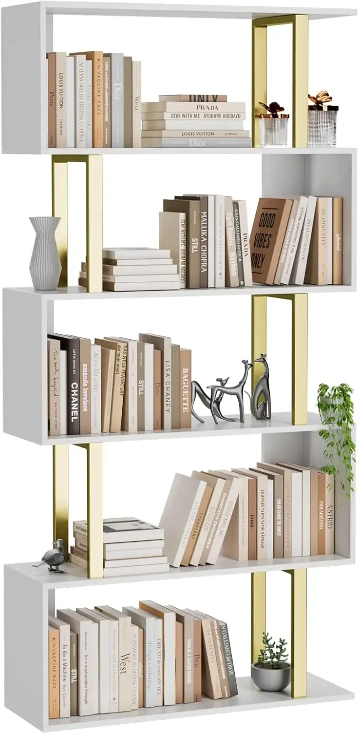 

Gadroad 5 Tier Geometric Bookcase,S Shaped Bookshelf, Wood Decorative Storage Shelving, Modern Freestanding Display Shelves,