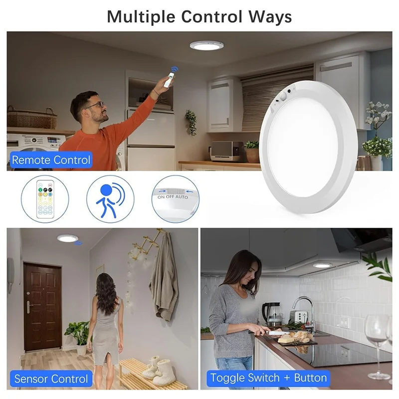 ABKP-モーションセンサー付き充電式シーリングライト、磁気屋内ランプ、3つの調光可能なカラーリモコン付き