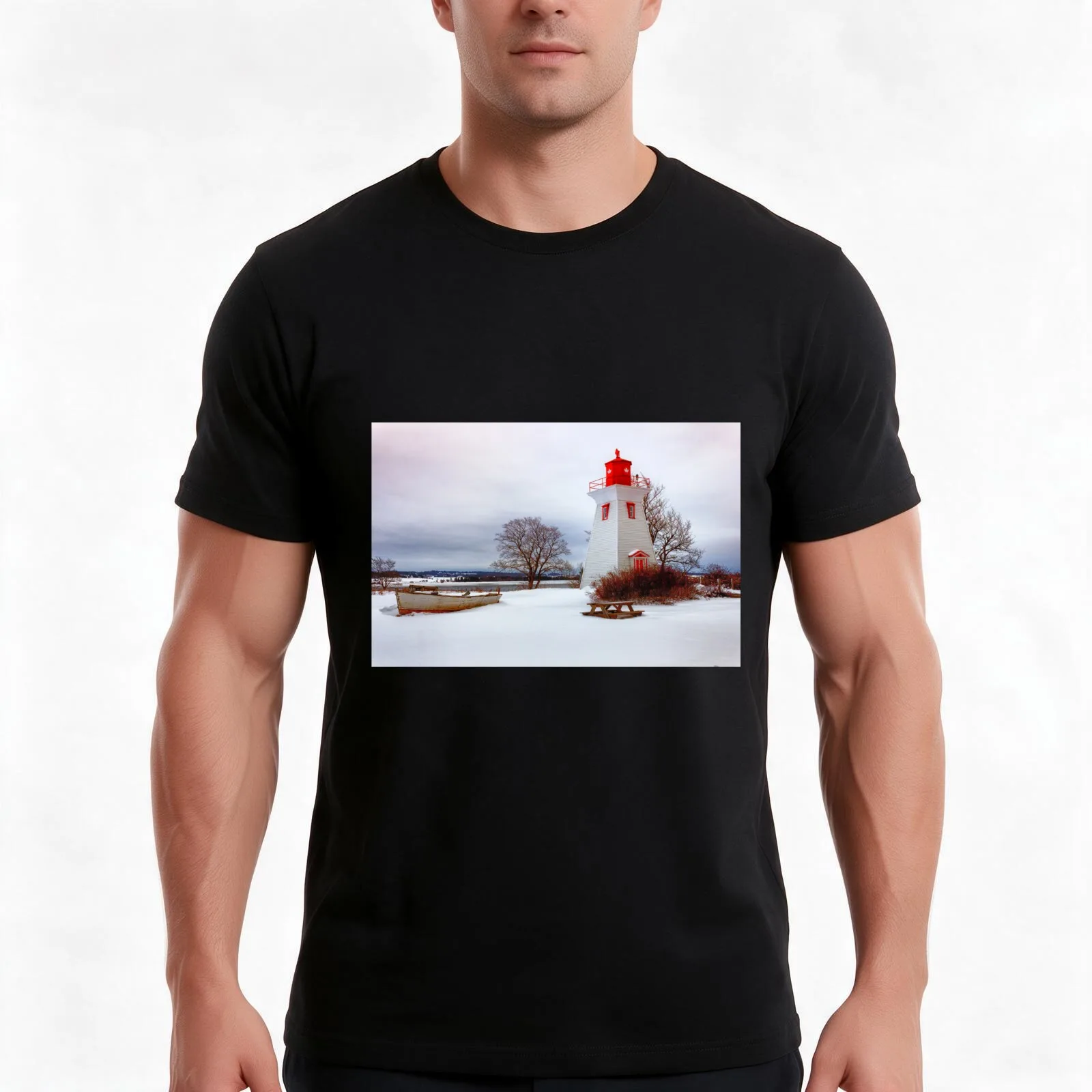 Seaside Lighthouse at Victoria, P.E.I. T-Shirt, Summer Casual Cotton Tee, Oversized Streetwear Tops, Vintage Graphic Print