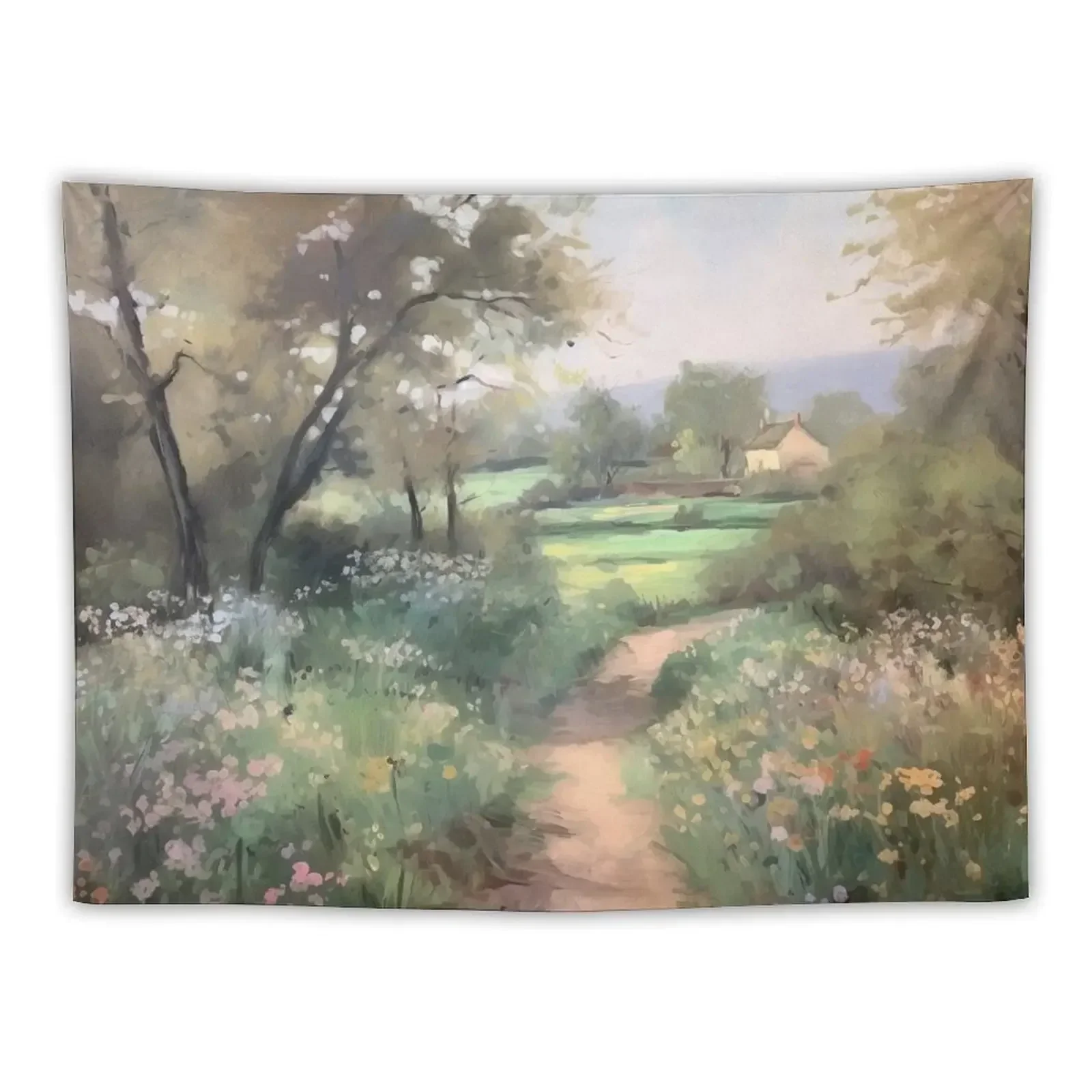 

Coquette aesthetic vintage painting of a country landscape Tapestry Japanese Room Decor Kawaii Room Decor Tapestry