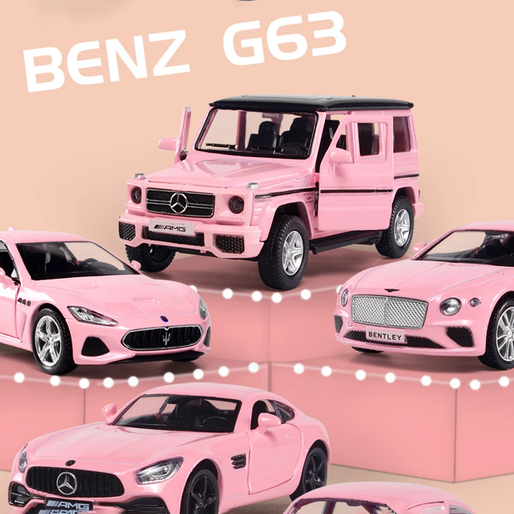 1/36 Pink Benz Bentley BMW Toy Car Model Alloy Diecast Pull Back Model Cars Boys Toy Birthday Gifts Adult Collection Decoration