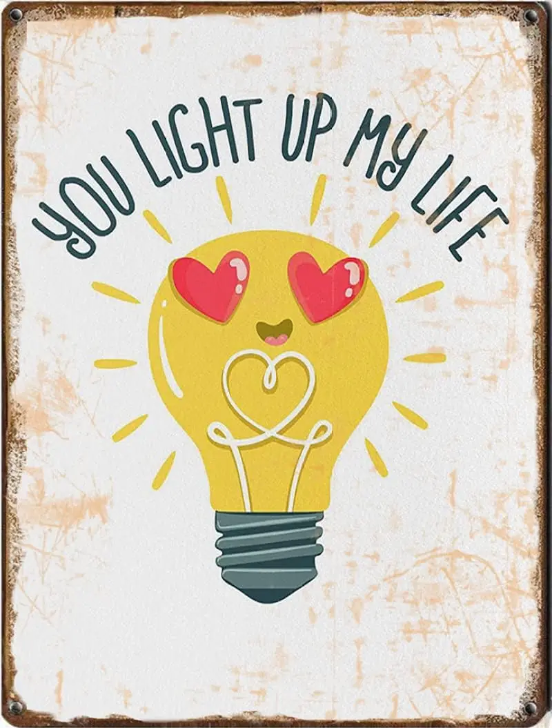 Lovers tin sign - Heartfelt Gift - Funny Lightbulb tin sign - Foodie tin sign - Gift for Foodie - You Light Up My Life,Retro