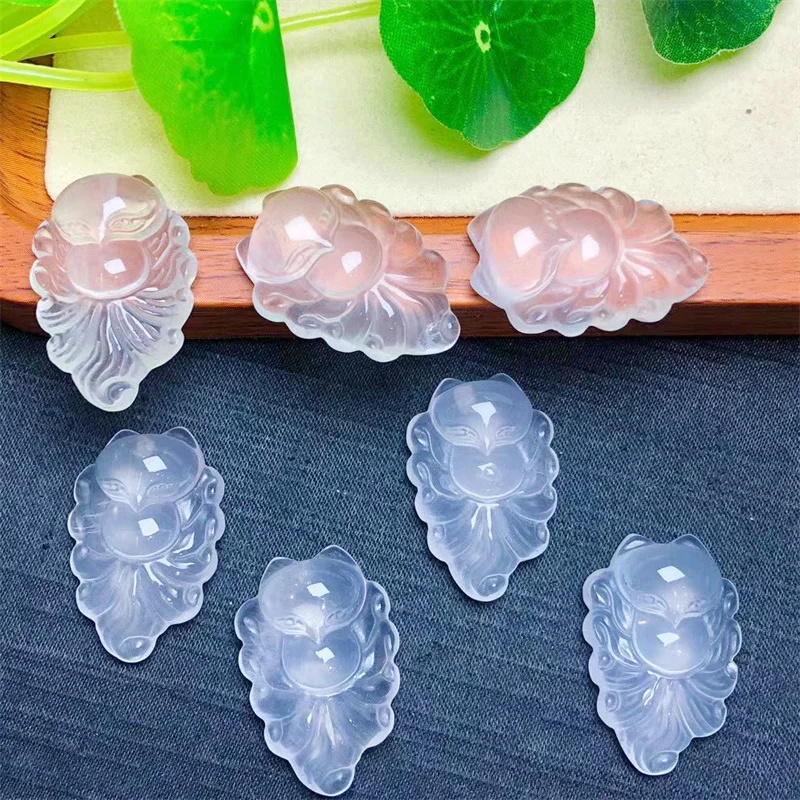 5PCS Natural Clear Quartz Fairy Fox Pendant Crystal Gemstone Healing Energy Stone Fashion Charm Mini Animal Holiday Gift 30mm