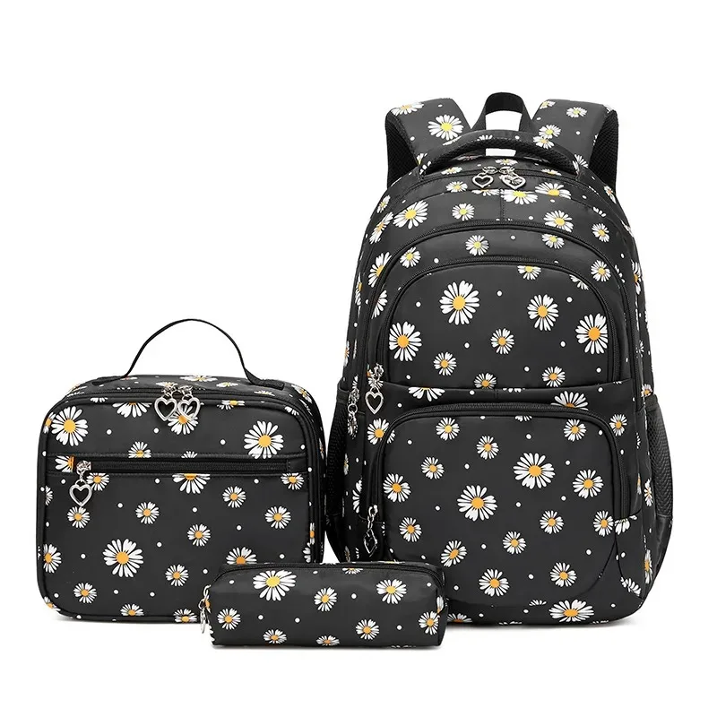 Daisy Pattern Backpack School Bag Pencil Case Handbag Set Nylon Fabric Waterproof Boy Girl Teenagers Trend Backpack 3-piece set