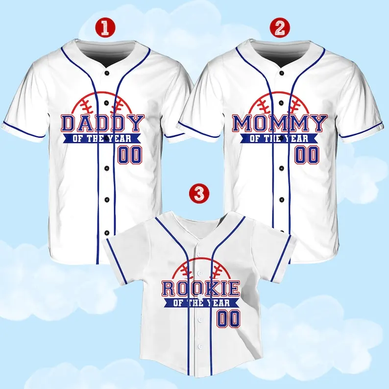

Personalized Mommy Daddy Of the Year Baseball Jersey Custom Name Number Shirt, Rookie Of The Year Jersey Family Matching Outfits
