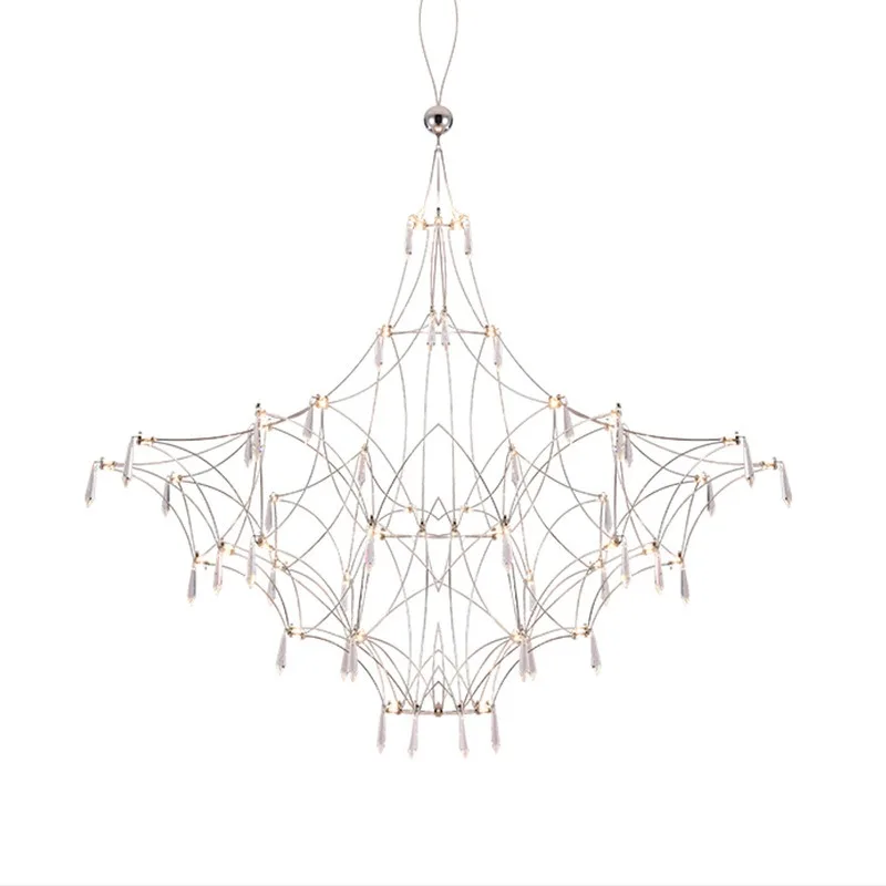 

Nordic modern stainless steel LED gypsy chandelier, living room duplex light luxury crystal firefly bedroom chandelier