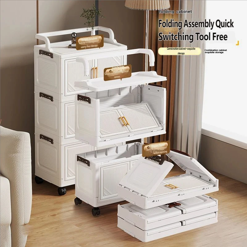 Multi-Layer Snack Storage Rack Cabinet Foldable Kitchen Toy Organizer for Living Room Home Use Floor Standing Storage Cabinet