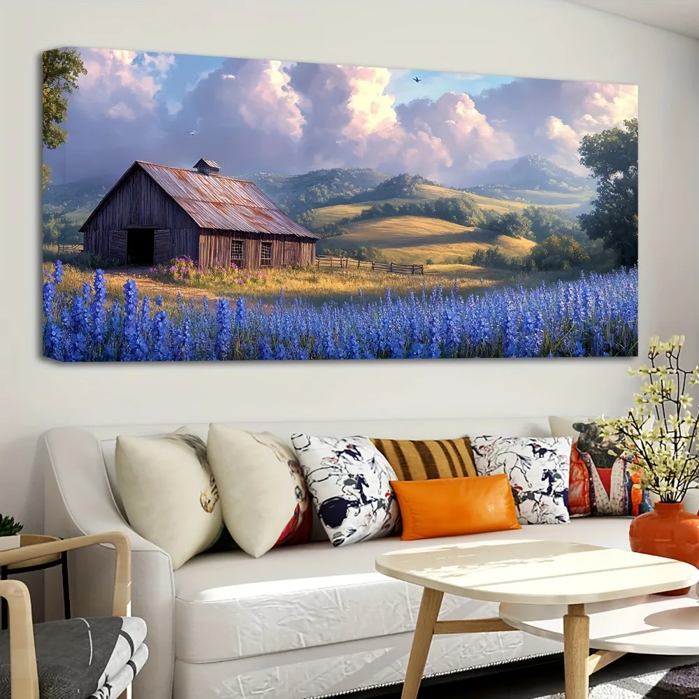 1.5 inch thick pine solid wood frame, mural farm landscape, modern country, nature painting artwork