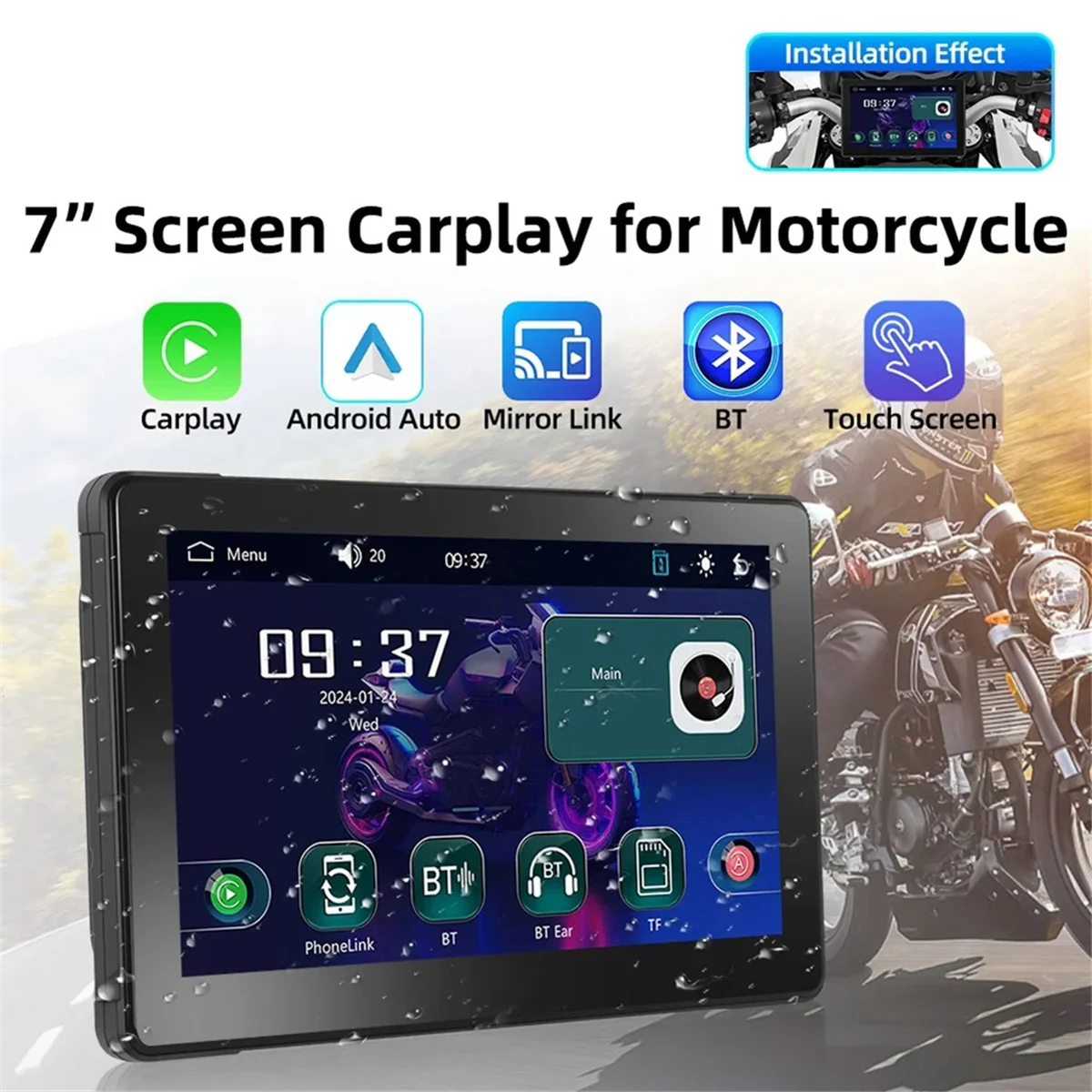 7 Inch Portable Motorcycle GPS Navigation Waterproof Carplay Screen Display Wireless Android Auto Motorcycle