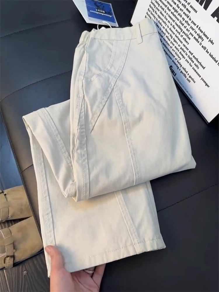 

Retro American White Slanted Cut Jeans Men's Cleanfit Fce Waed Micro Flared Straight Slim Fit High Waist Denim Jeans