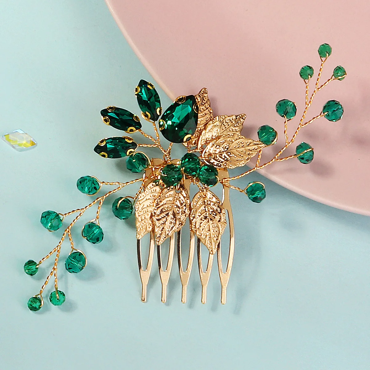 Mode Grün Haar Kamm & Pin Set Strass Kristall Haar Clip Kopfschmuck Braut Hochzeit Schmuck Zubehör Brautjungfer Geschenk – Detail 10