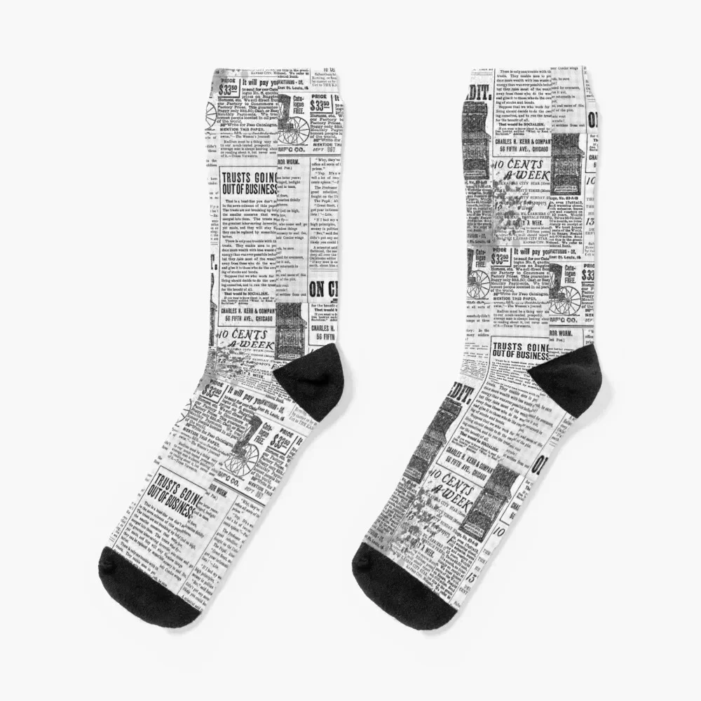 

Retro Vintage Newspaper Column Socks crazy cycling hip hop Rugby Male Socks Women's