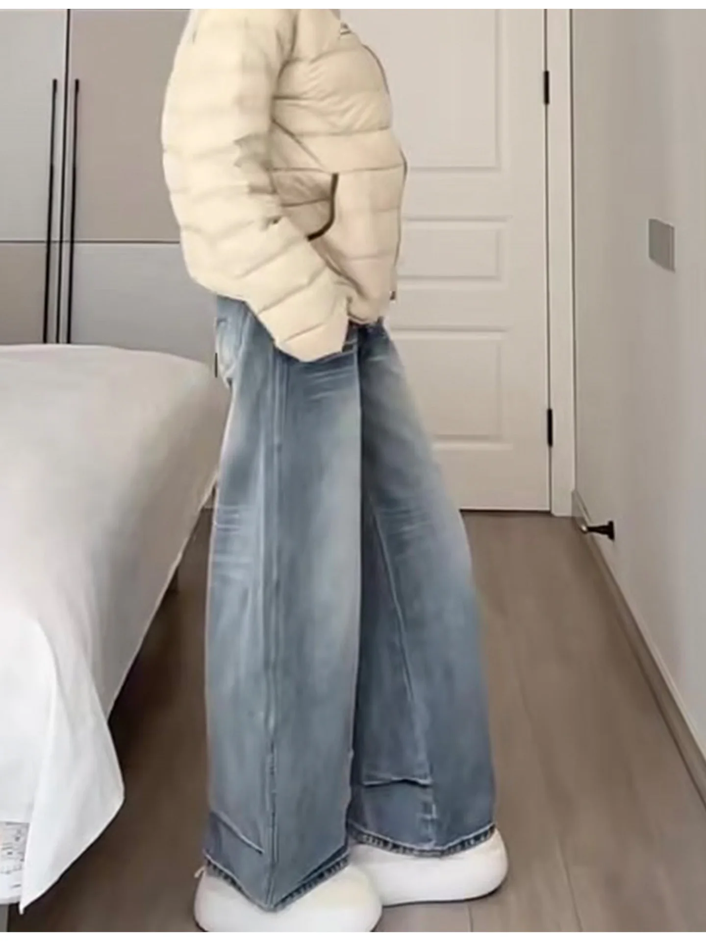 Dżinsy wyszczuplające w dużych rozmiarach, damskie spodnie z wysokim stanem i szerokimi nogawkami, codzienne, z efektem sprania, rozkloszowane spodnie typu bootcut.