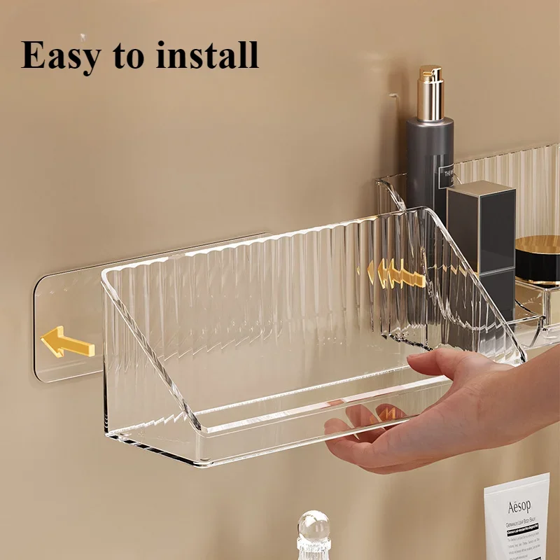 Mirror cabinet storage box bathroom wall-mounted transparent layered oblique cosmetics organization and storage