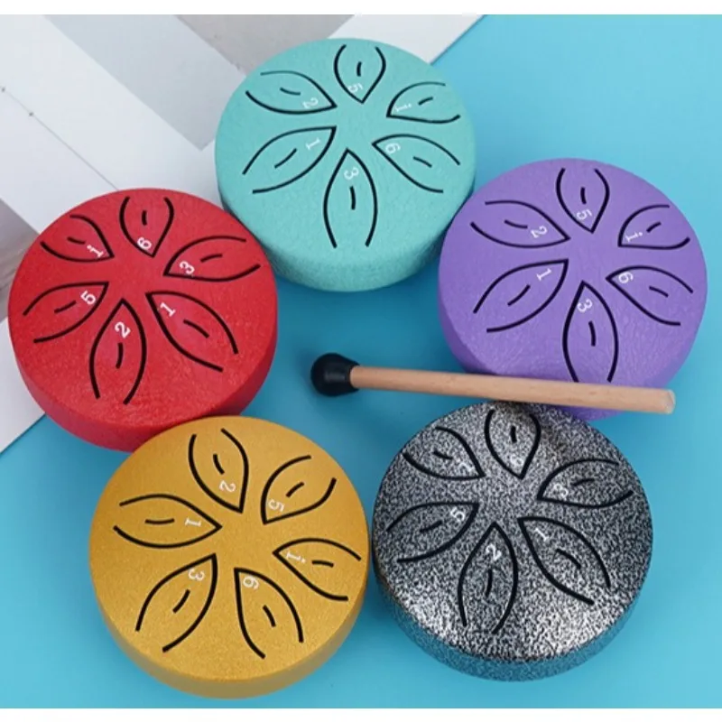 Tambour à langue en acier portable, tambour de pluie, tambour à main, instruments de percussion, 3 pouces, 6 notes, pour le yoga, la méditation, jouet musical