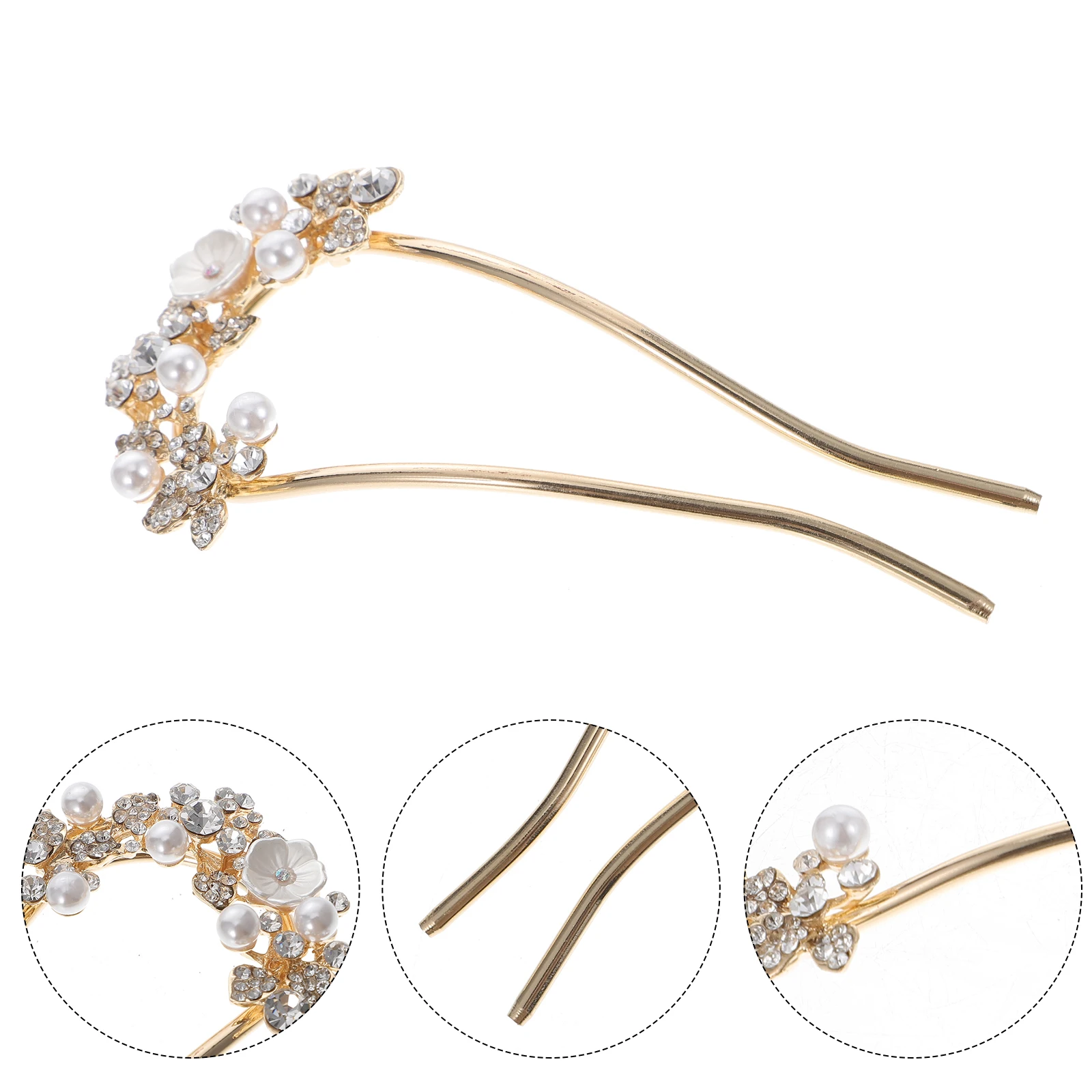 

Elegant Rhinestone Pearl Fork Bun Hairpin Alloy Holder For Women Party Festival Travel Daily Use Sticks Long Hair Durable