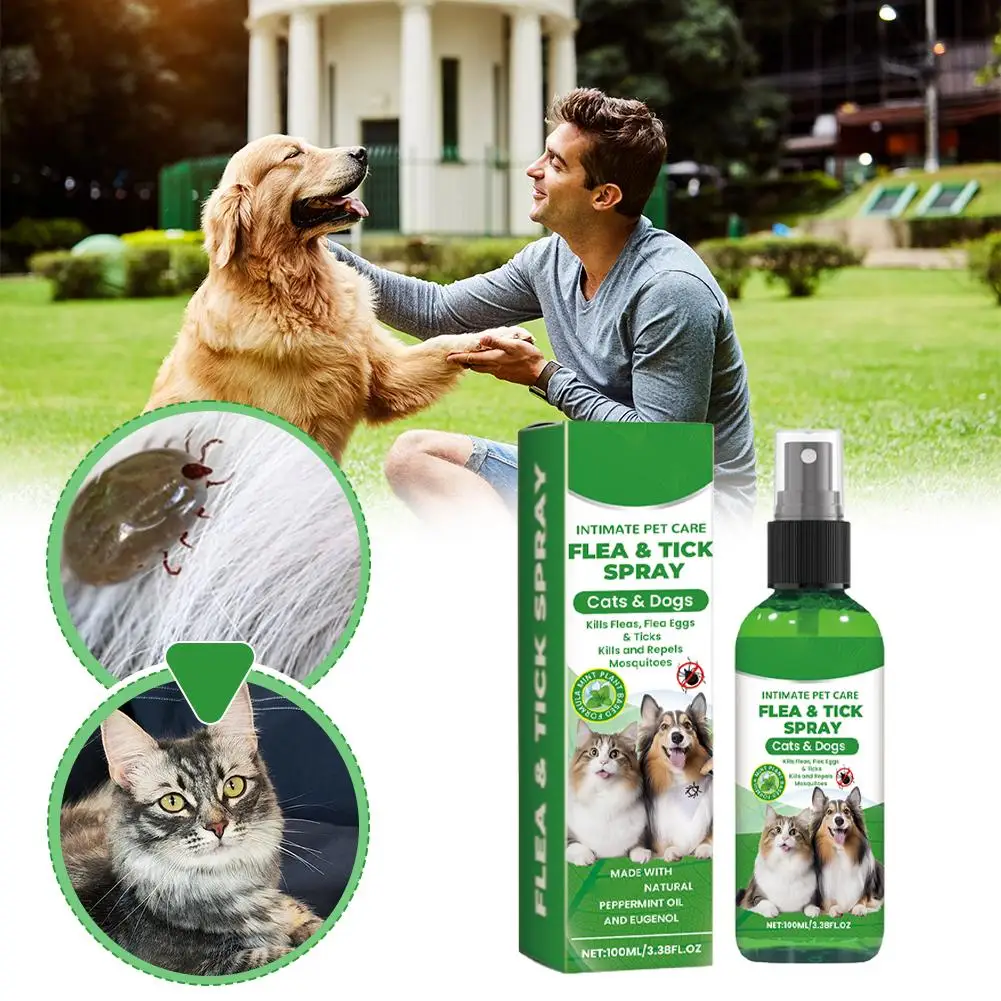 100ml Pet Flea Tick Spray Plant Based Formula for Dogs Cats Coat Cleaning Grooming and Outdoor Care